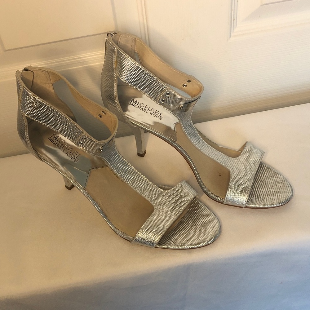 Michael Kors Shimmering Silver Strappy Heels
